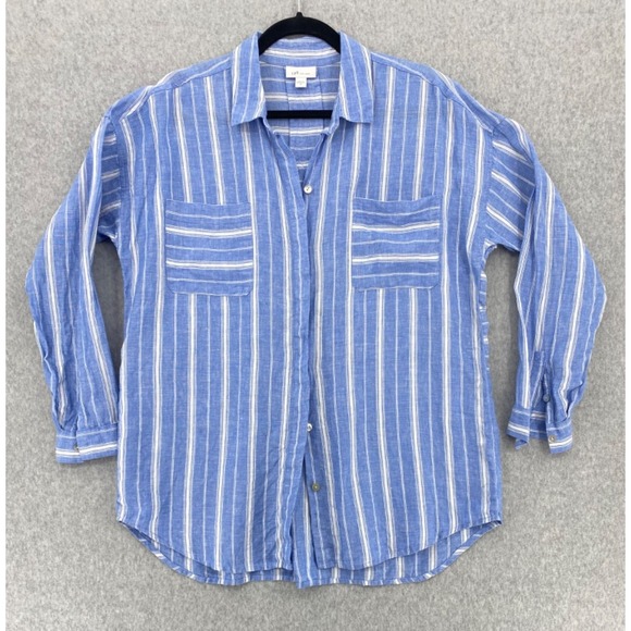 J. Jill Tops - J Jill Love‎ Linen Shirt womens Medium Blue & White Striped Linen Button-Up